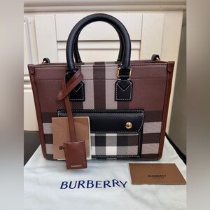 NWT Burberry Mini Freya Tote in Dark Birch Brown Free Shipping